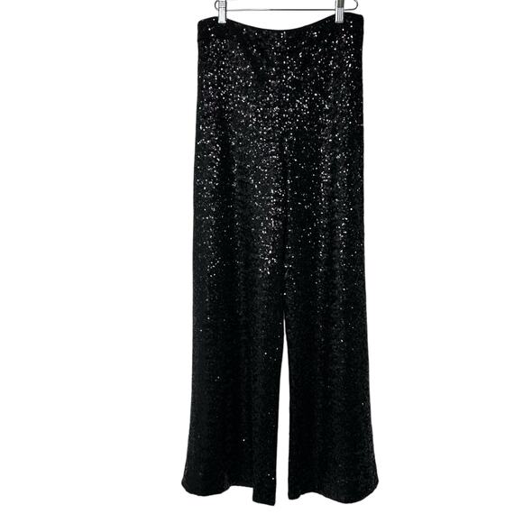 NWT Banana Republic Black Sequin Wide Leg Pants Sz Small Elastic Waist High Rise - Picture 4 of 16